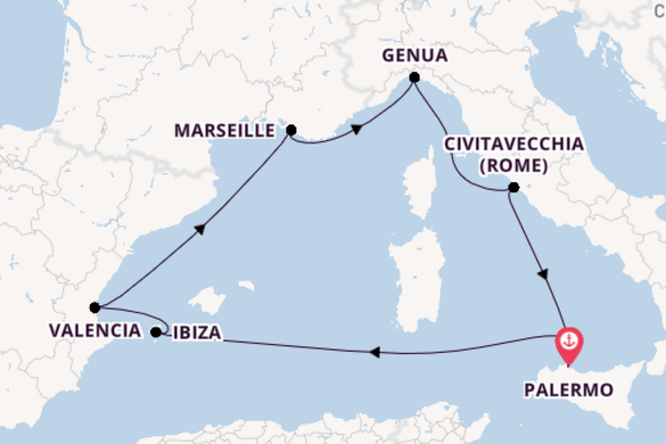 Westelijke Middellandse Zee vanaf Palermo, Sicilië met de MSC Seaview