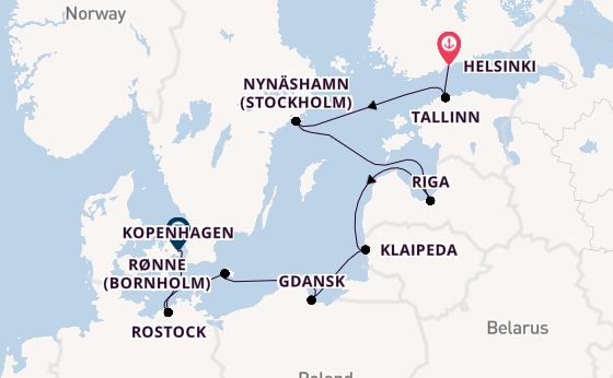 Oostzee vanaf Helsinki, Finland met de Norwegian Jewel