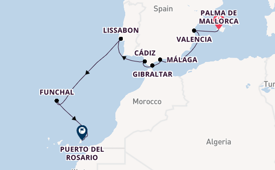 Westelijke Middellandse Zee vanaf Palma de Mallorca, Mallorca, Spanje met AIDAmar