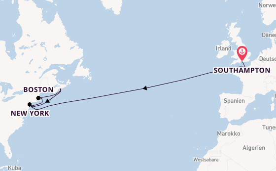 Transatlantik ab Southampton, Großbritannien auf der Queen Mary 2