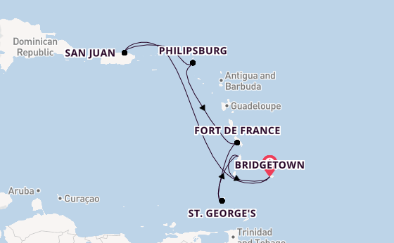 Caribbean vanaf Bridgetown, Barbados met de Crown Princess