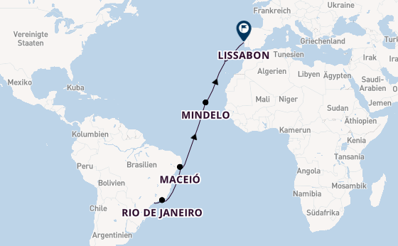 Transatlantik ab Santos (Sao Paulo), Brasilien auf der MSC Seaview