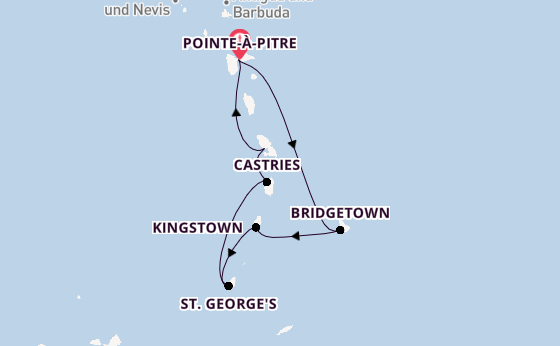 Südliche Karibik ab Pointe-à-Pitre, Guadeloupe auf der MSC World Europa