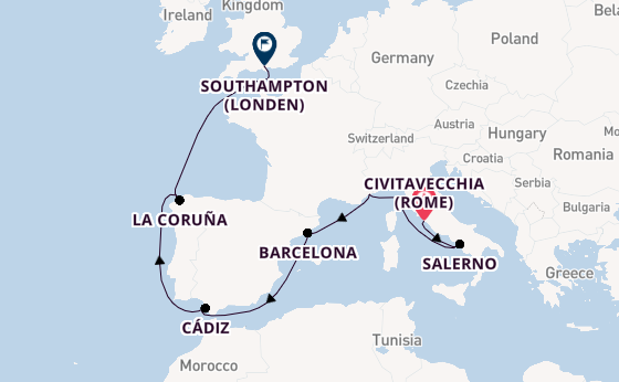 Westelijke Middellandse Zee vanaf Civitavecchia (Rome), Italië met de Norwegian Prima
