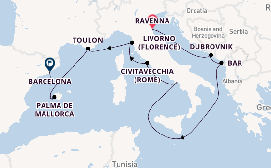 Westelijke Middellandse Zee vanaf Ravenna, Italië met de Norwegian Viva