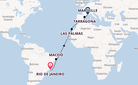 Transatlantik ab Rio de Janeiro, Brasilien auf der MSC Musica