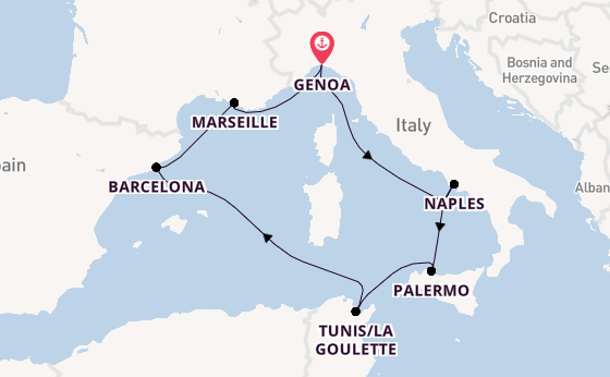 Western Mediterranean from Genoa, Italy with the MSC Euribia