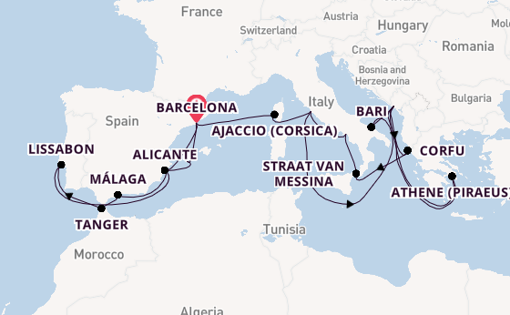 Middellandse Zee vanaf Barcelona, Spanje met de Oosterdam