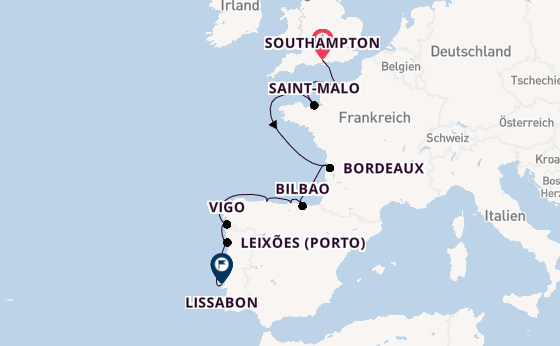 Portugal ab Southampton, Großbritannien auf der Silver Dawn