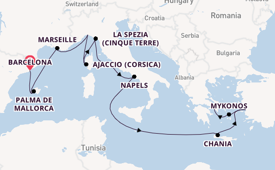 Middellandse Zee vanaf Barcelona, Spanje met de Sun Princess