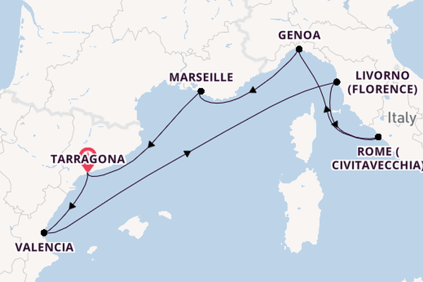 Western Mediterranean from Tarragona, Spain with the MSC Splendida