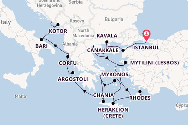 Eastern Mediterranean from Istanbul, Turkey with the Regatta