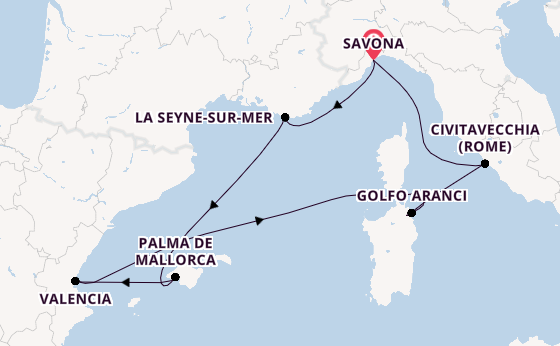 Westelijke Middellandse Zee vanaf Savona, Italië met de Costa Pacifica
