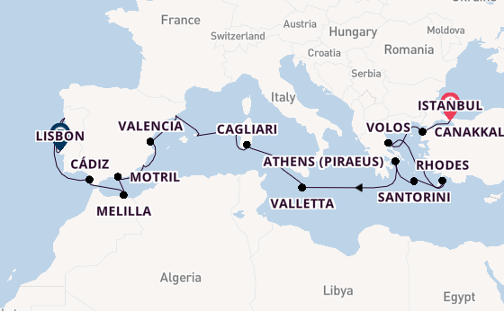 Mediterranean Sea from Istanbul, Turkey with the Seabourn Ovation 
