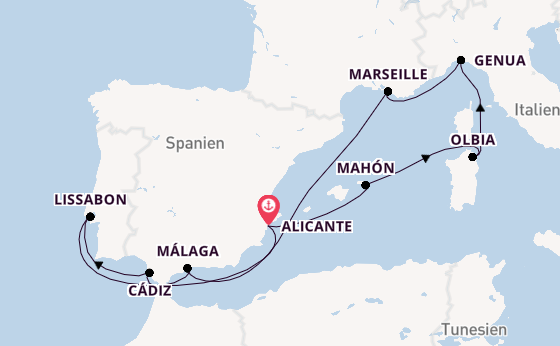 Westliches Mittelmeer ab Alicante, Spanien auf der MSC Sinfonia