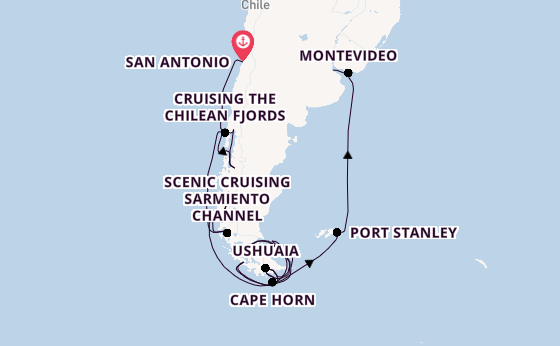 South America from San Antonio, Chile with the Oosterdam