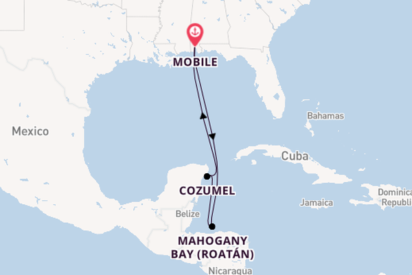 Western Caribbean from Mobile, Alabama, USA with the Carnival Spirit