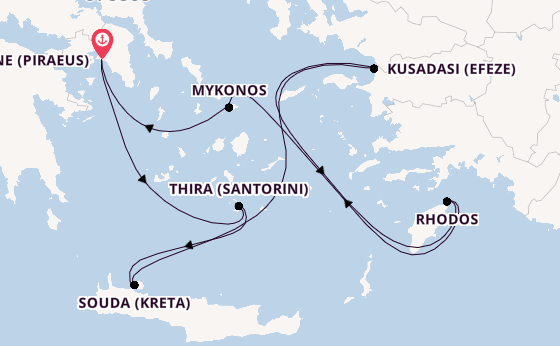 Oostelijke Middellandse Zee vanaf Athene (Piraeus), Griekenland met de Oosterdam