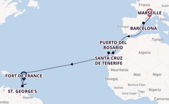 Caribbean from Marseille, France with the MSC World Europa