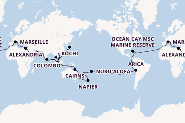 Weltreise ab Civitavecchia (Rom), Italien auf der MSC Magnifica