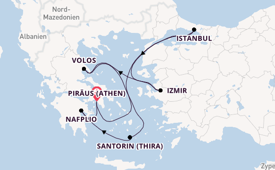 Östliches Mittelmeer ab Piräus (Athen), Griechenland auf der Costa Pacifica