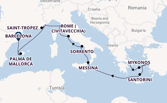 Mediterranean Sea from Athens (Piraeus), Greece with the Seven Seas Prestige