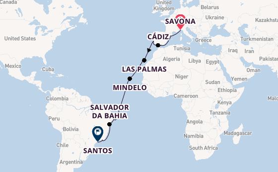 trans-Atlantisch vanaf Savona, Italië met de Costa Diadema
