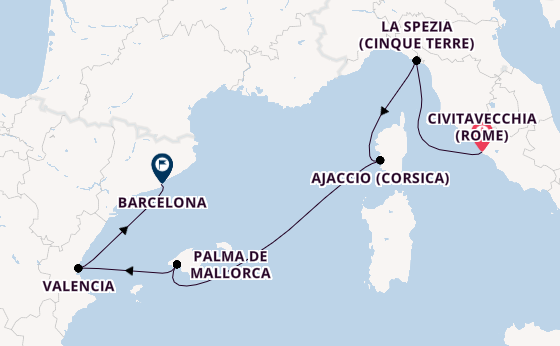 Westelijke Middellandse Zee vanaf Civitavecchia (Rome), Italië met de Queen Elizabeth