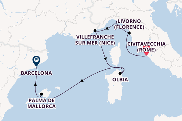 Westelijke Middellandse Zee vanaf Civitavecchia (Rome), Italië met de EXPLORA I