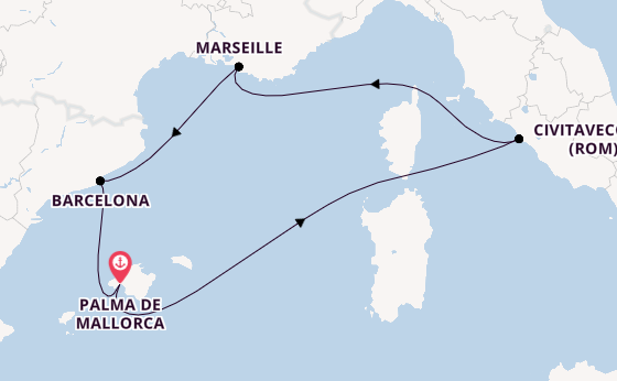 Westliches Mittelmeer ab Palma de Mallorca, Spanien auf der Mein Schiff Flow
