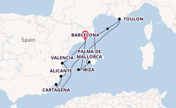 Western Mediterranean from Barcelona, Spain with the Silver Ray
