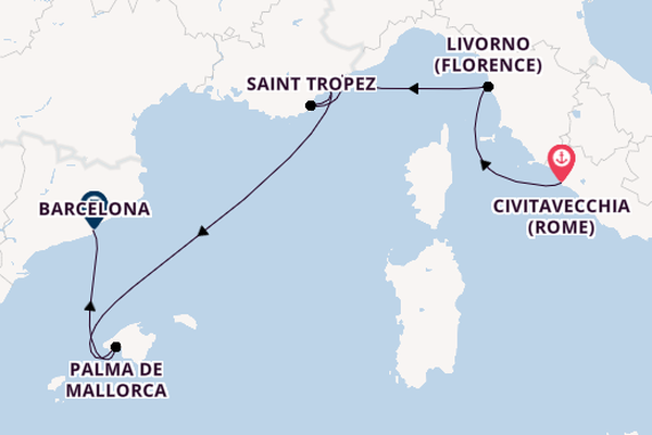 Westelijke Middellandse Zee vanaf Civitavecchia (Rome), Italië met de Seven Seas Prestige