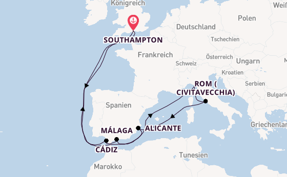 Westliches Mittelmeer ab Southampton, Großbritannien auf der Arvia