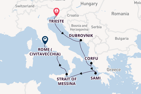 Mediterranean Sea from Trieste, Italy with the Queen Elizabeth