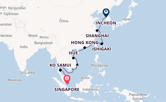 South East Asia from Singapore, Singapore with the Seven Seas Splendor