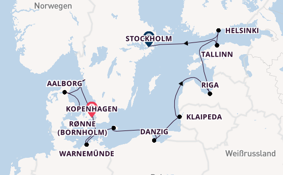 Ostsee ab Kopenhagen, Dänemark auf der Silver Spirit