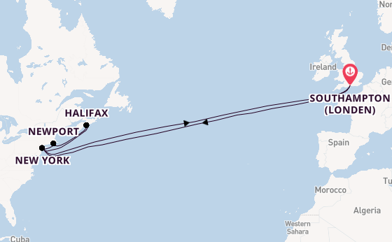 trans-Atlantisch vanaf Southampton (Londen), Engeland met de Queen Mary 2