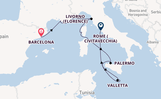 Western Mediterranean from Barcelona, Spain with the Marina