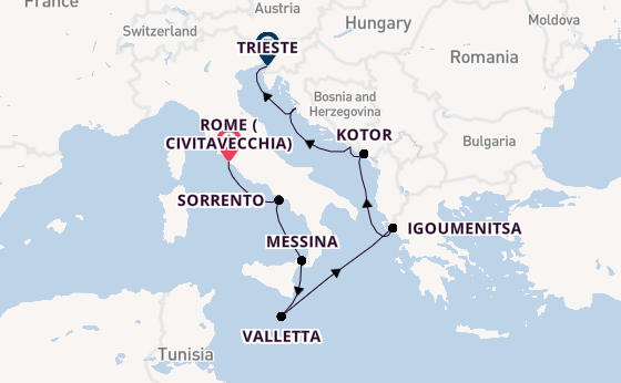 Mediterranean Sea from Rome (Civitavecchia), Italy with the Seven Seas Prestige