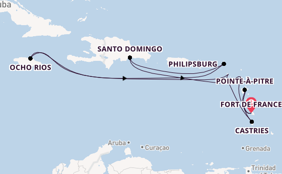 Caribbean from Fort de France, Martinique with the Costa Favolosa
