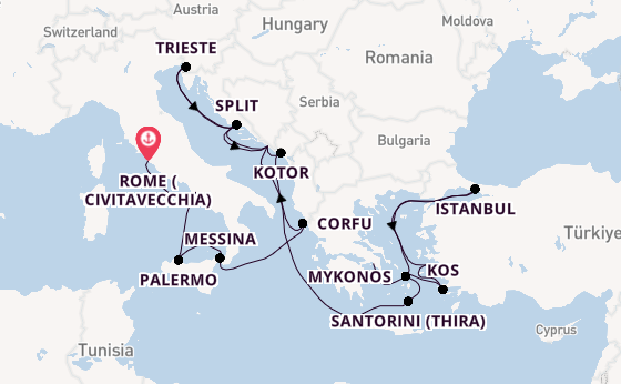 Mediterranean from Rome (Civitavecchia), Italy with the Oosterdam