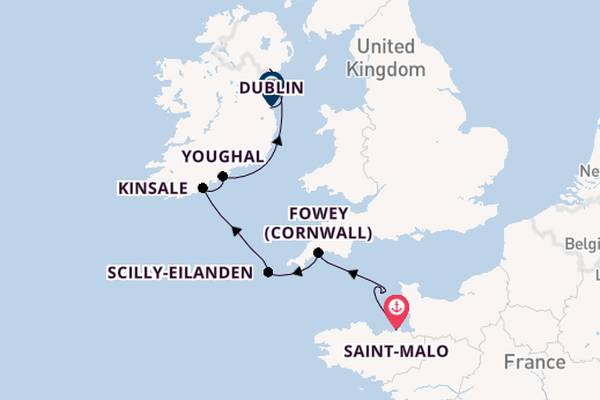 Britse Eilanden vanaf Saint-Malo, Frankrijk met de Le Lyrial