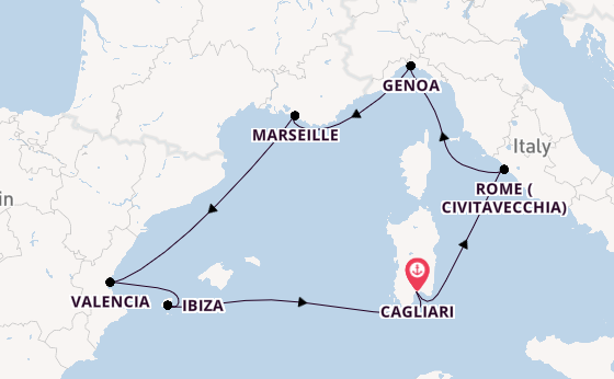 Western Mediterranean from Cagliari, Sardinia with the MSC Musica