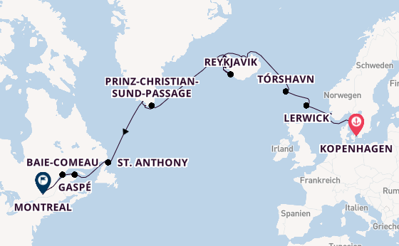 Transatlantik ab Kopenhagen, Dänemark auf der Seabourn Quest
