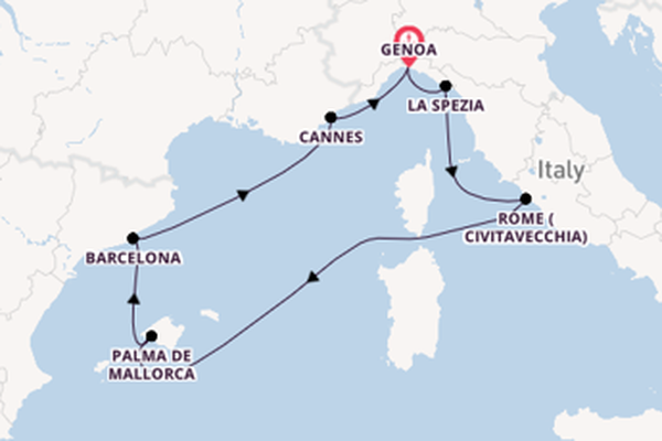Western Mediterranean from Genoa, Italy with the MSC Grandiosa