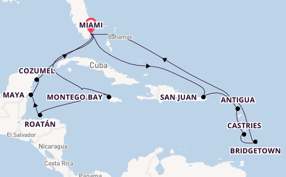 Caribbean from Miami, Florida, USA with the Queen Elizabeth
