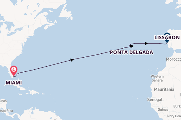 trans-Atlantisch vanaf Miami, United States met de Seabourn Sojourn