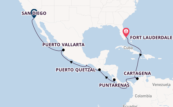 Midden-Amerika vanaf Fort Lauderdale, Verenigde Staten met de Eurodam