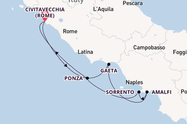Westelijke Middellandse Zee vanaf Civitavecchia (Rome), Italië met de Star Flyer