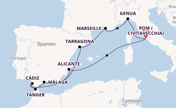 Westliches Mittelmeer ab Civitavecchia (Rom), Italien auf der MSC Magnifica